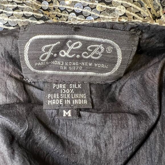 J. L. B. Women's Vintage Silver Sequin Silk Blouse Size M - Picture 6 of 6